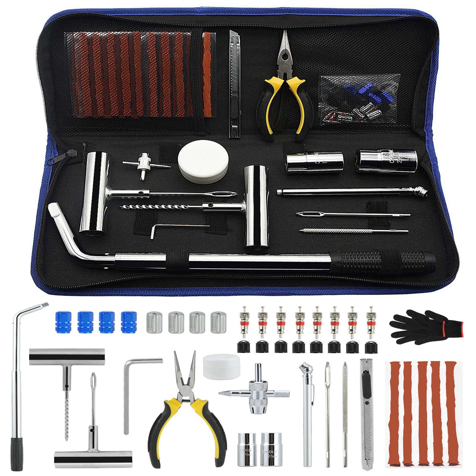 SHYOSUCCE Reifen Reparaturset, 80 Stück Reifenreparaturset Heavy Duty Flat Reparatur Set mit Reifendruckprüfer und Handschuhe für Auto, Motorrad, ATV, Jeep, LKW von SHYOSUCCE