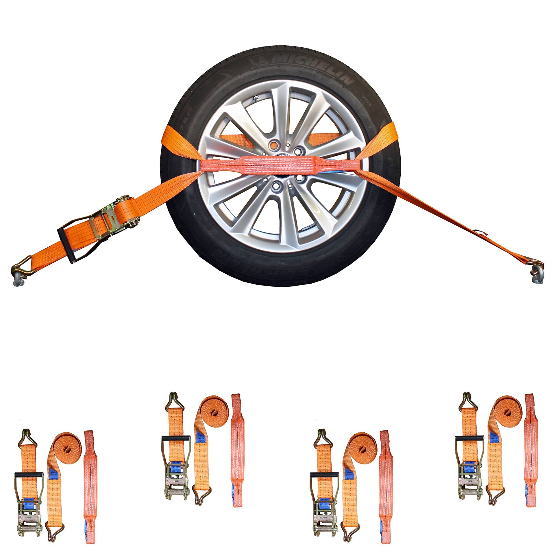 SHZ - 4X Spanngurte Autotransport 50 mm - Zurrgurt - Reifengurt mit Spitzhaken - Autotransportgurt - Zurrkapazität LC 2000 daN (direkt)/ 4000 daN (28) - Made in Germany von SHZ