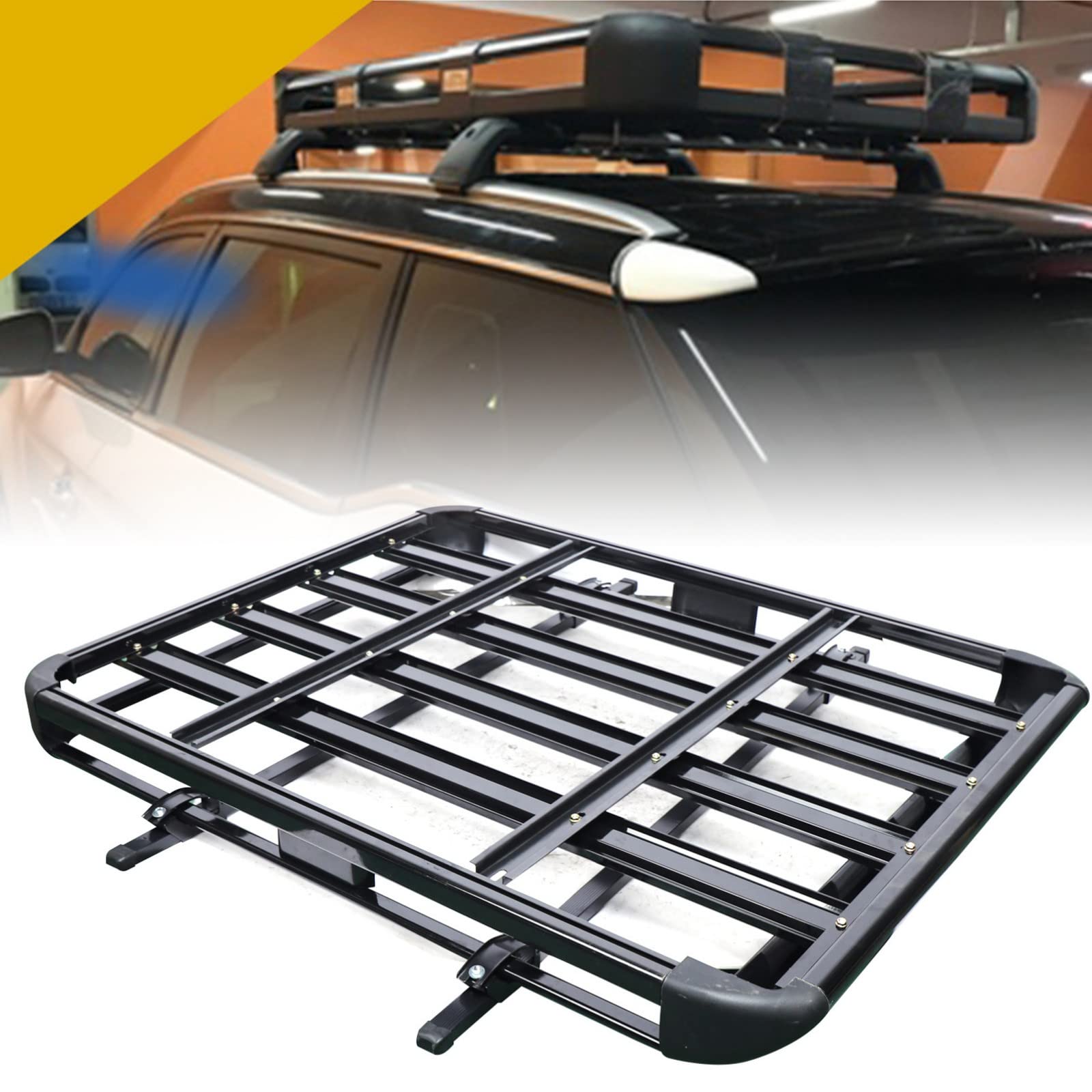 SHZICMY Dachkorb Auto Dachträger, Aluminium Roof Rack Universal Car Pannier Rack 127x 97cm, Offroad Dachkorb Dachträger schwarz von SHZICMY