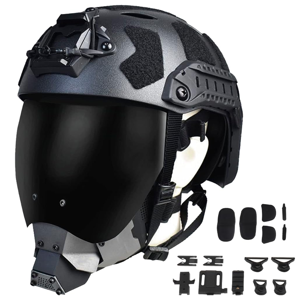 Airsoft Militär FAST Taktischer Helm, Vollgesichts-Anti-Beschlag-Brillengläser-Maske, Sturmhaube, Kopfbedeckung, Paintball, Jagdausrüstung, Cosplay-Kostüm (Helm + Maske) von SIANKO