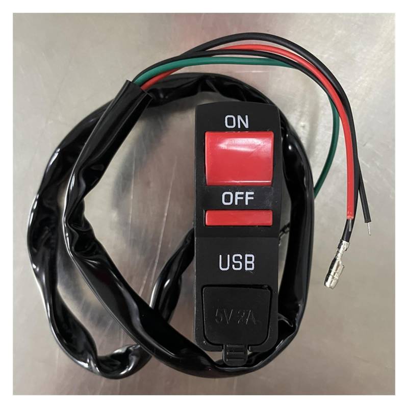 Lenkerschalter 2mm 7/8" Universal Motorrad Lenker Vorderlichtschalter Start Flameout ON Off-Taste mit USB-Ladegerät 4-Draht-Anschlüsse 12V von SIBOUOU