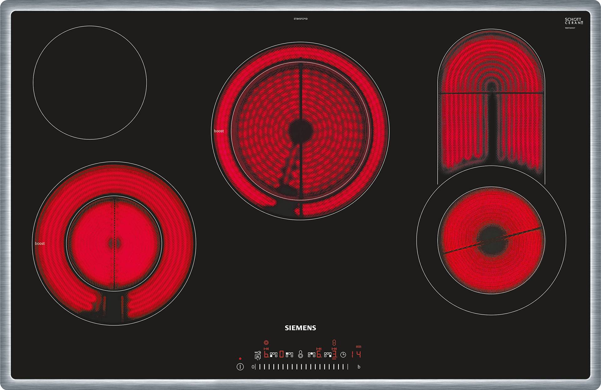 Siemens ET845FCP1D iQ300 Elektrokochfeld / 4 Heizelemente / 79.5 cm / TouchSlider / Kindersicherung / Glaskeramik 79.5 centimeters von SIEMENS