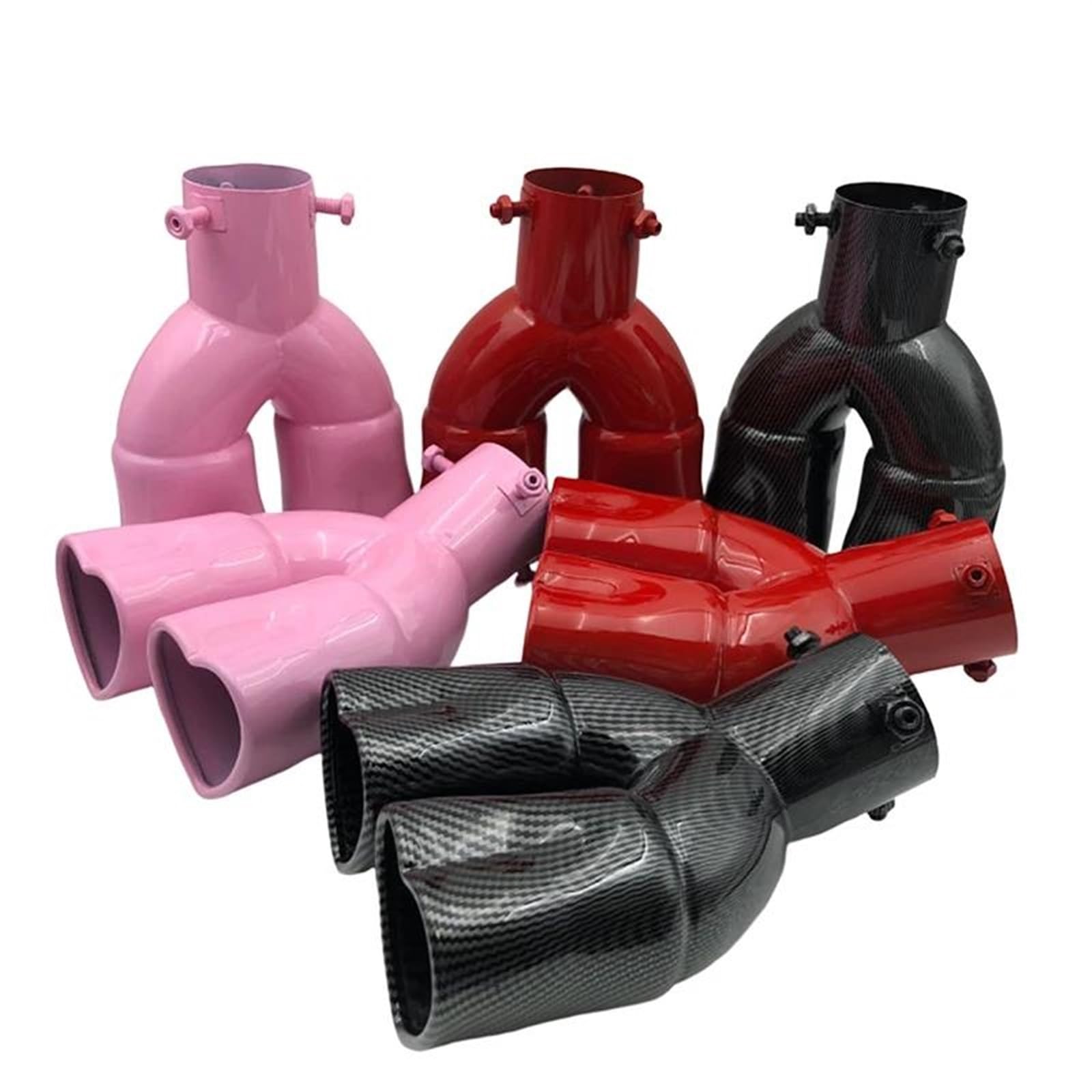 Auspuffrohr Auto Herz Form Stil Doppel Outlet Auspuff Rohr Edelstahl Carbon Faser Hinten Auspuff Tipps Schalldämpfer Schwanz Auspuffblende (Farbe : Pink bent) von SIFUSM