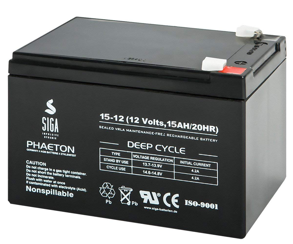 AGM Batterie 15AH - 12V Phaeton deep cycle Akku von SIGA IMPULSIVE DYNAMIK