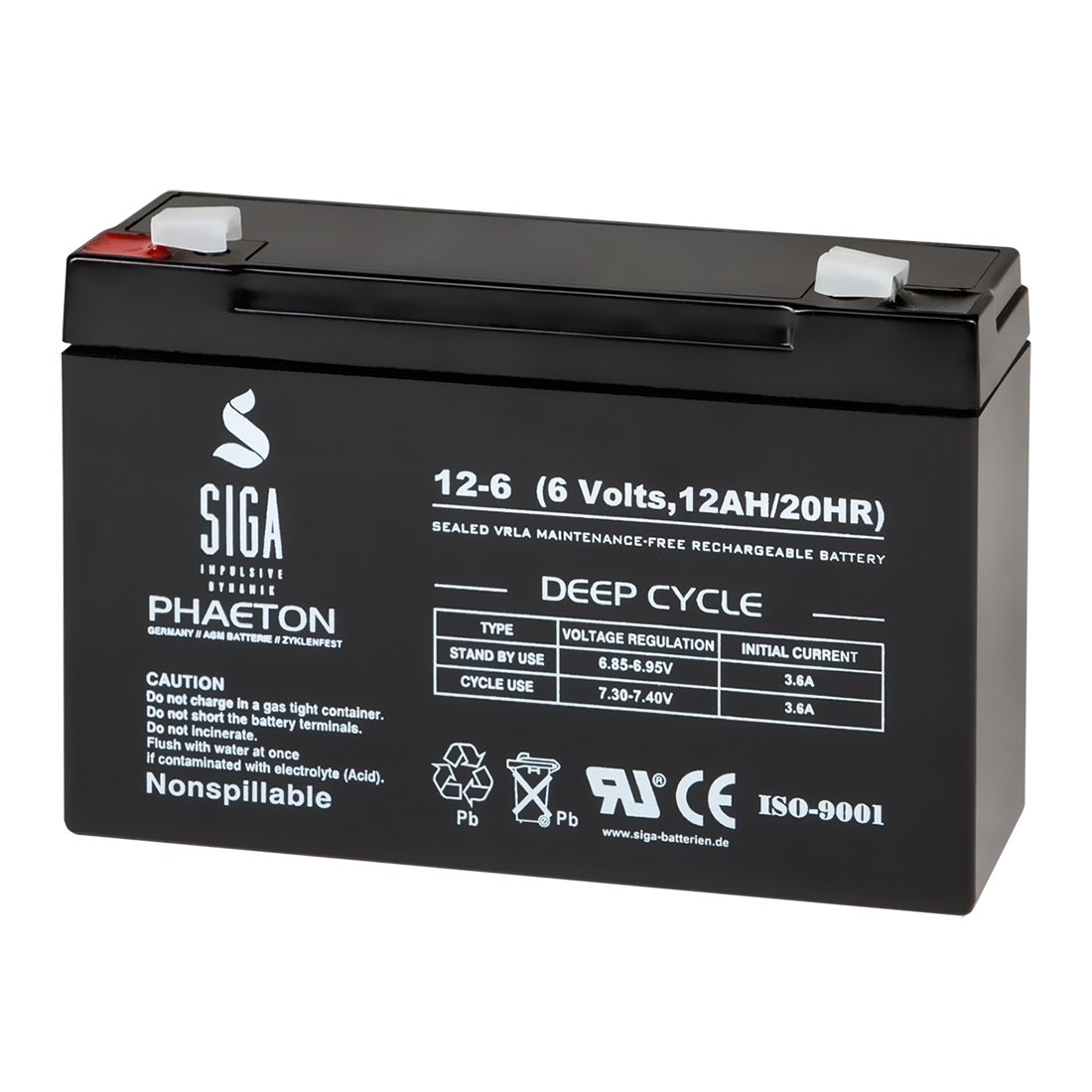 Blei Akku 6V 12Ah AGM VRLA Gel Batterie zyklenfest USV Bleigel… von SIGA IMPULSIVE DYNAMIK