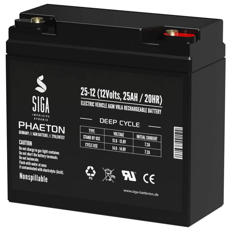 SIGA Akku 12V 25Ah AGM Batterie ersetzt 18Ah 19Ah 20Ah 24Ah Profi USV Akku Batterie zyklenfest auslaufsicher von SIGA IMPULSIVE DYNAMIK