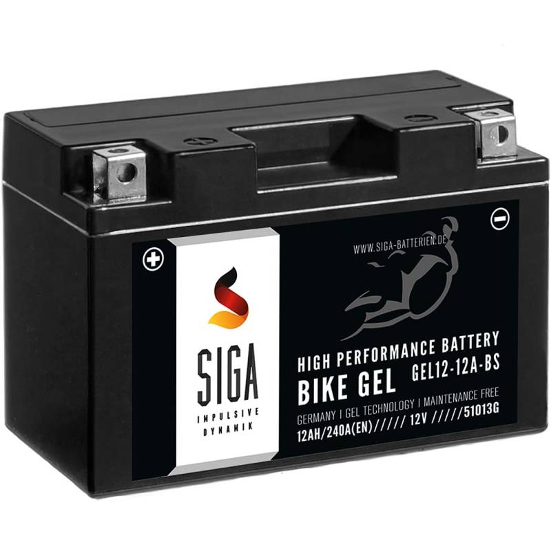 SIGA BIKE GEL YTX12A-BS Motorradbatterie 12V 12Ah 240A/EN Gel12-12A-BS GEL Batterie 12V doppelte Lebensdauer entspricht 51013 BTX12A-BS CTX12A-BS YTZ12S GT12A-BS vorgeladen auslaufsicher wartungsfrei von SIGA IMPULSIVE DYNAMIK