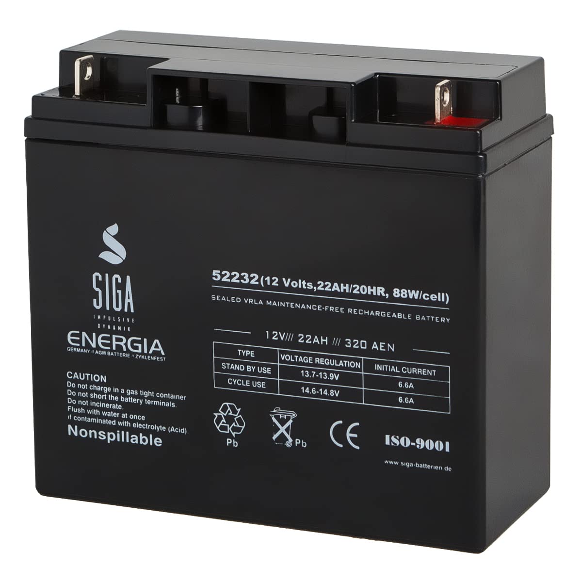 SIGA Blei Akku 6V, 12V AGM VRLA (12V 22AH) von SIGA IMPULSIVE DYNAMIK