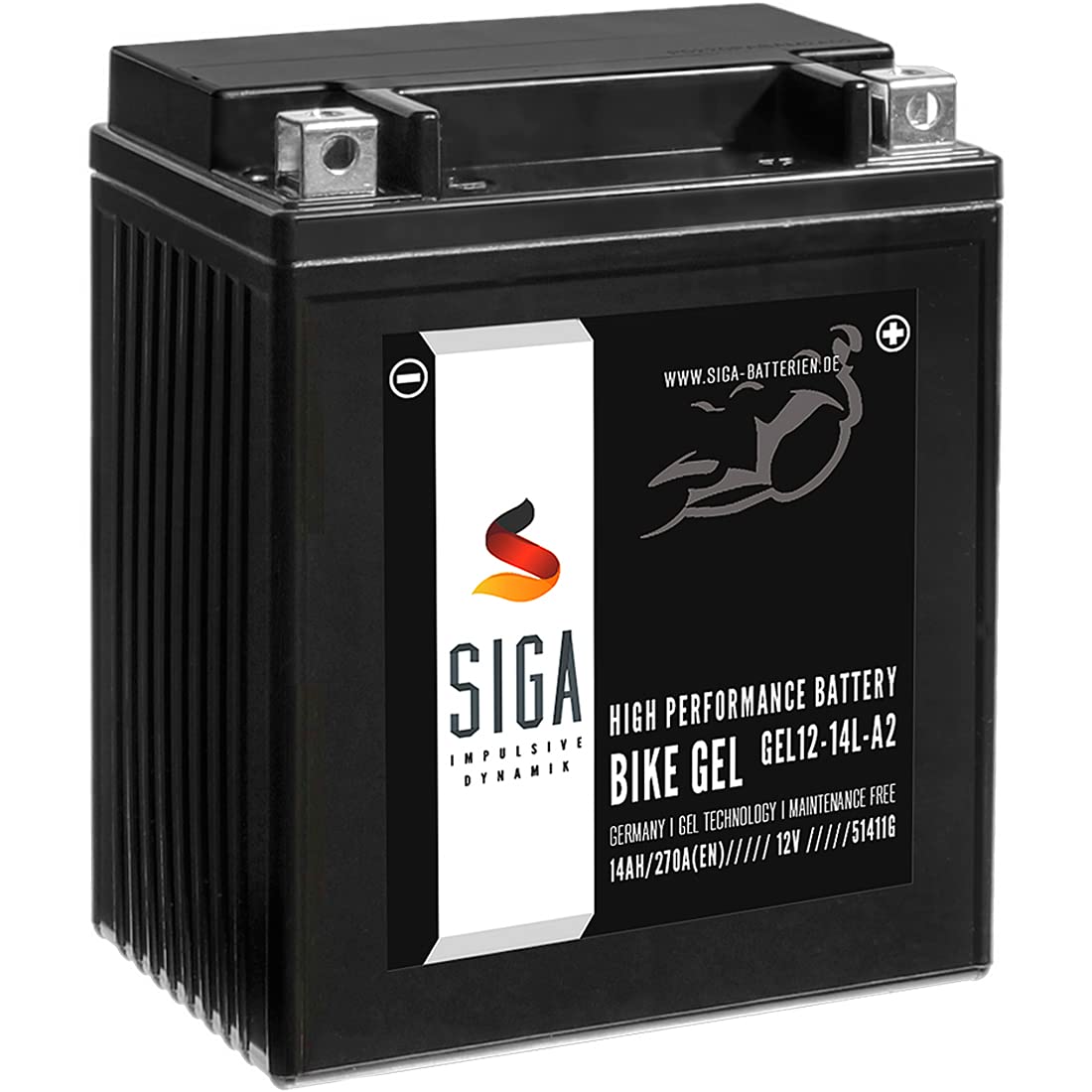 SIGA GEL Motorradbatterie 12V 14Ah 270A/EN GEL Batterie YB14L-A2 YB14L-B2 GEL12-14L-A2 CB14L-A2 12N14-3A 51411 von SIGA IMPULSIVE DYNAMIK