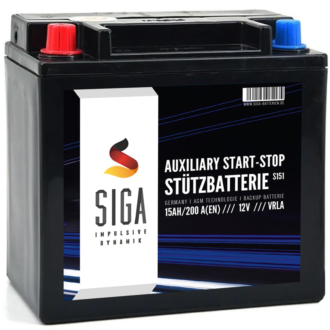 SIGA Stützbatterie 15V 12Ah AGM Batterie Backup Batterie CX23-10C655-AC 12V 15Ah 200A/EN EK151 524201 Longlife Technologie sofort einsatzbereit vorgeladen auslaufsicher wartungsfrei von SIGA IMPULSIVE DYNAMIK