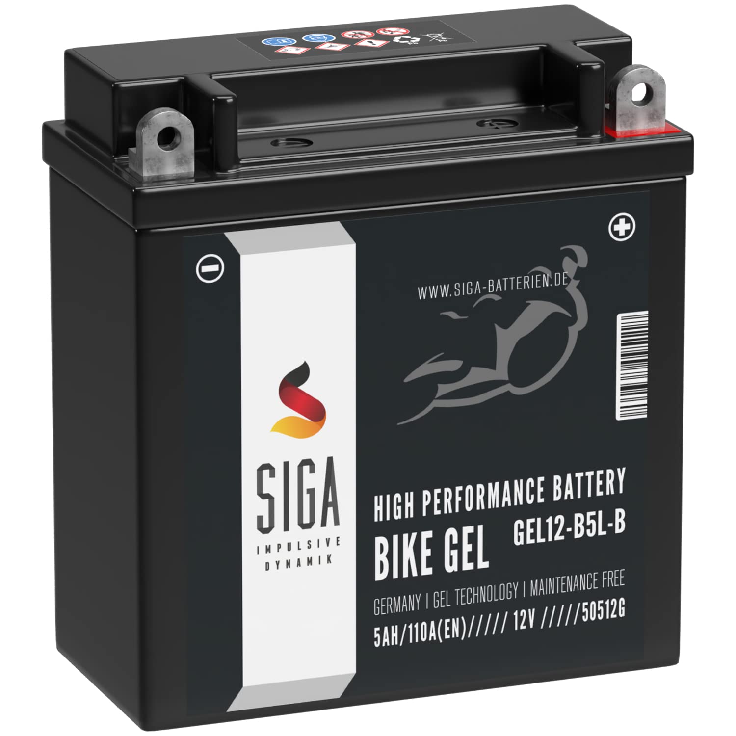 SIGA YB5L-B GEL Motorradbatterie 12V 5Ah 110A/EN GEL12-B5L-B GEL Batterie 12V 50512 CB5L-B 12N5.5-3B auslaufsicher wartungsfrei ersetzt 4Ah von SIGA IMPULSIVE DYNAMIK