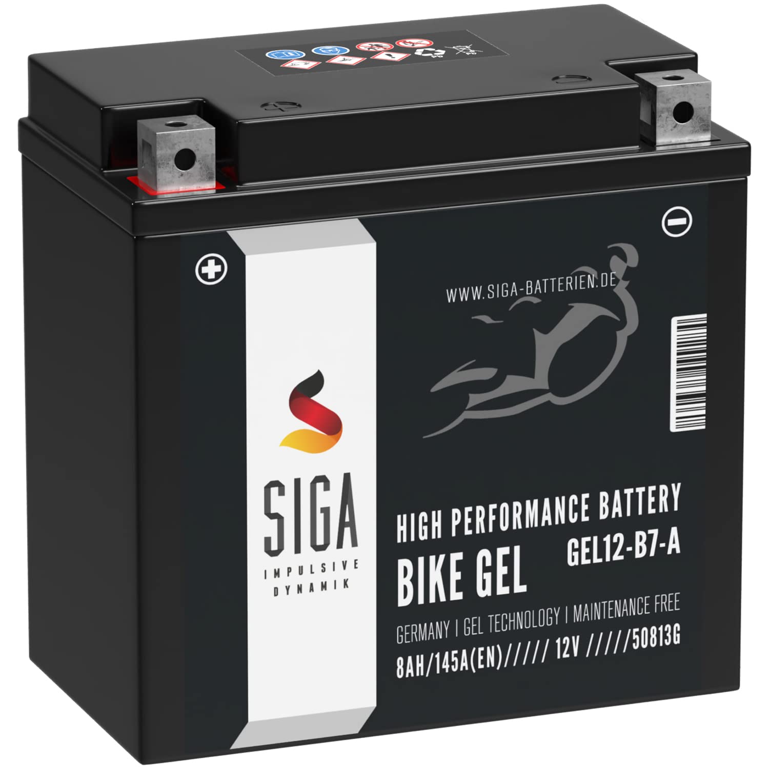 SIGA YB7-A GEL Motorradbatterie 12V 8Ah 145A/EN GEL12-B7-A GEL Batterie 12V 50813 12N7-4A auslaufsicher wartungsfrei ersetzt 4Ah von SIGA IMPULSIVE DYNAMIK