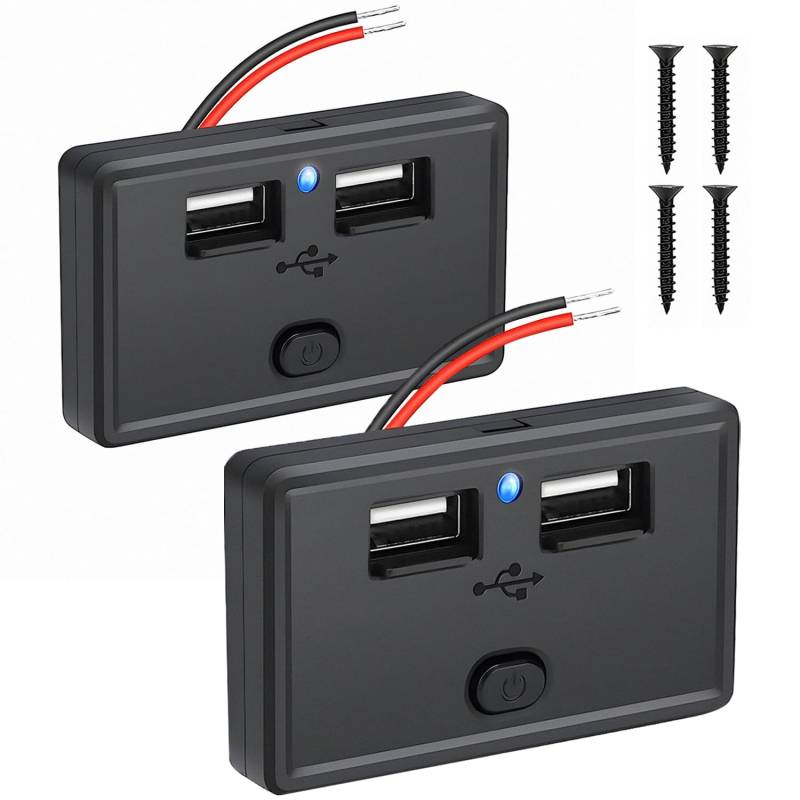 SIGANDG 2 PCS 4.8A Dual USB Auto-Steckdose, 12V/24V Wasserdicht USB Ladebuchse Panel mit ON/Off Schalter, für 12V Auto Bus ATV Schiff LKW von SIGANDG