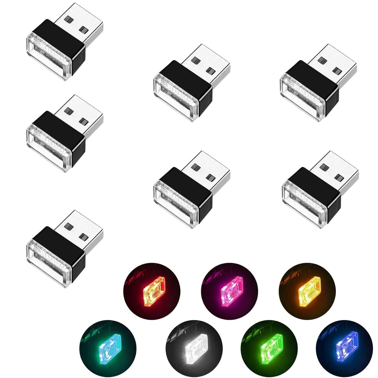 SIGANDG 7 Stück Auto USB Beleuchtung,Mini USB Licht RGB Auto Umgebungslicht Auto USB Beleuchtung Atmosphäre Licht Auto Innenraum Lampe für Auto (7 Farben:Weiß, Blau, Eisblau, Lila, Grün, Gelb, Rot) von SIGANDG