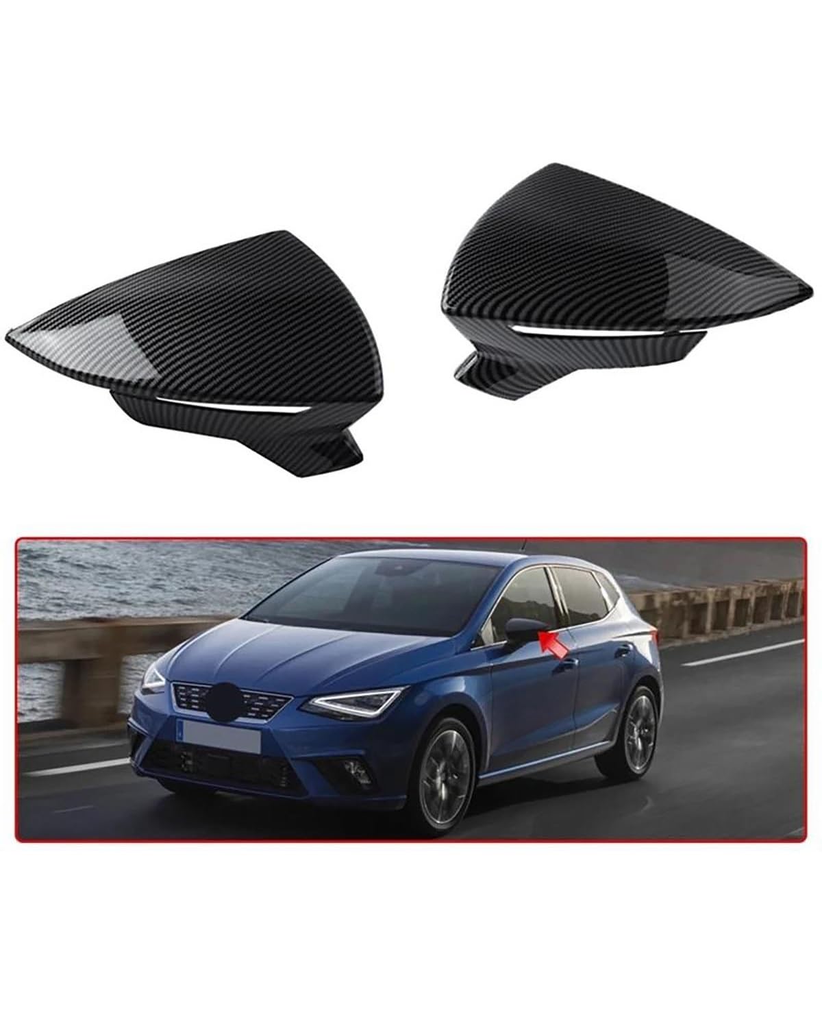 Auto Spiegelkappen Für Seat Für Leon 5F MK3 ST Für Cupra 2013-2020 Für Ibiza MK5 Für Arona 2017-2018 Seitenrückspiegelabdeckung Zubehör Außenspiegelkappen von SIJYG1