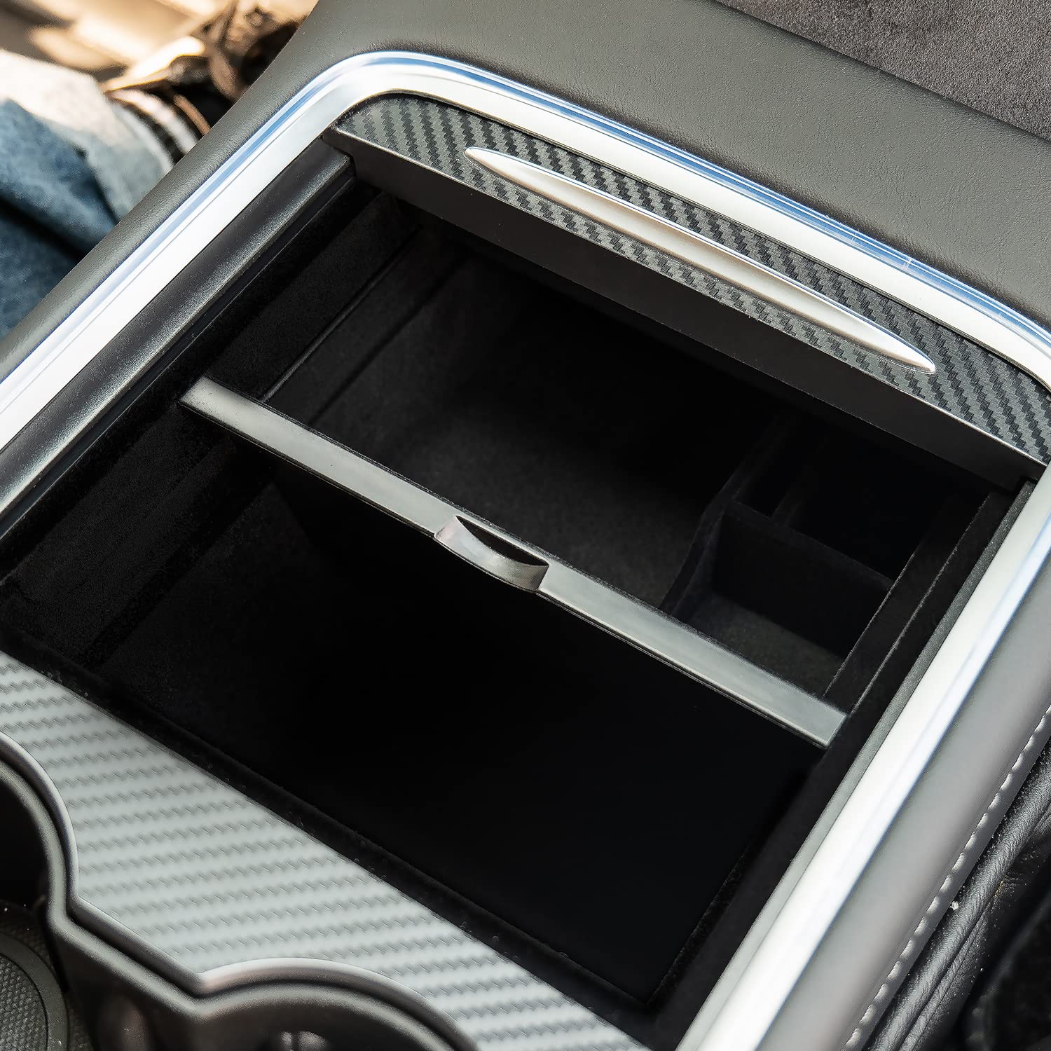 SIKAI Mittelkonsole Organizer Armlehnenablage Zubehör für Tesla Model Y Model 32021/2022/2023, Cubby-Schublade für Bargeld, Münzen, Telefon, Schlüssel【Beflockung-2】 von SIKAI CASE