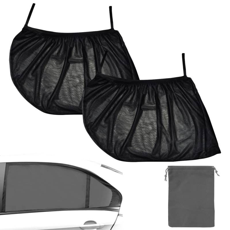 2 x Auto-Sonnenschutz mit 1 Aufbewahrungstasche, Thermoschild für Fenster, Sonnenblende, Abdeckung aus schwarzem Chiffon-Mesh, UV-Schutz. von SIKAMARU