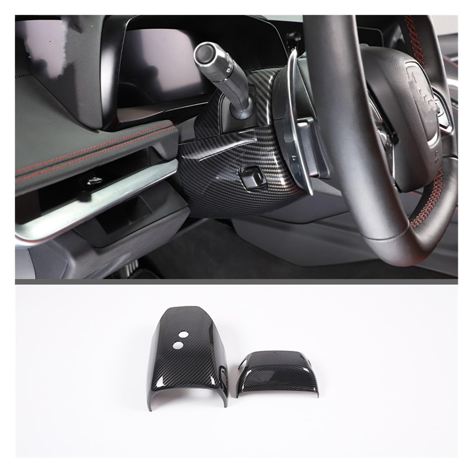 Auto Interieur Zubehör Für Chevrolet Für Corvette C8 Für Stingray Z51 Z06 2020 2021 2022 2023 ABS Auto Lenkrad Basis Trim Aufkleber Innen Zubehör Auto Zubehör Trim(Carbon Fiber 2PCS) von SILHUP