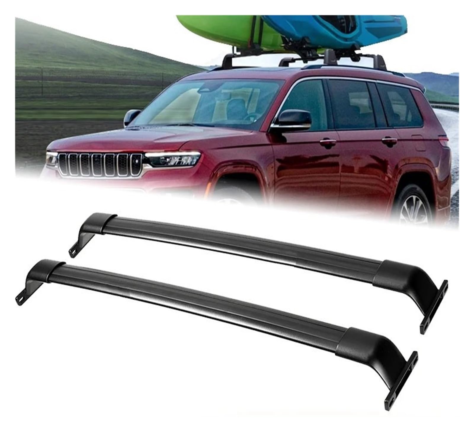 Dachträger Auto Für Jeep Für Grand Für Cherokee L 2021 2022 2023 Dach Rack Kreuz Bars Aluminium Auto Dach Top Gepäck Träger Rack Relingträger von SILHUP