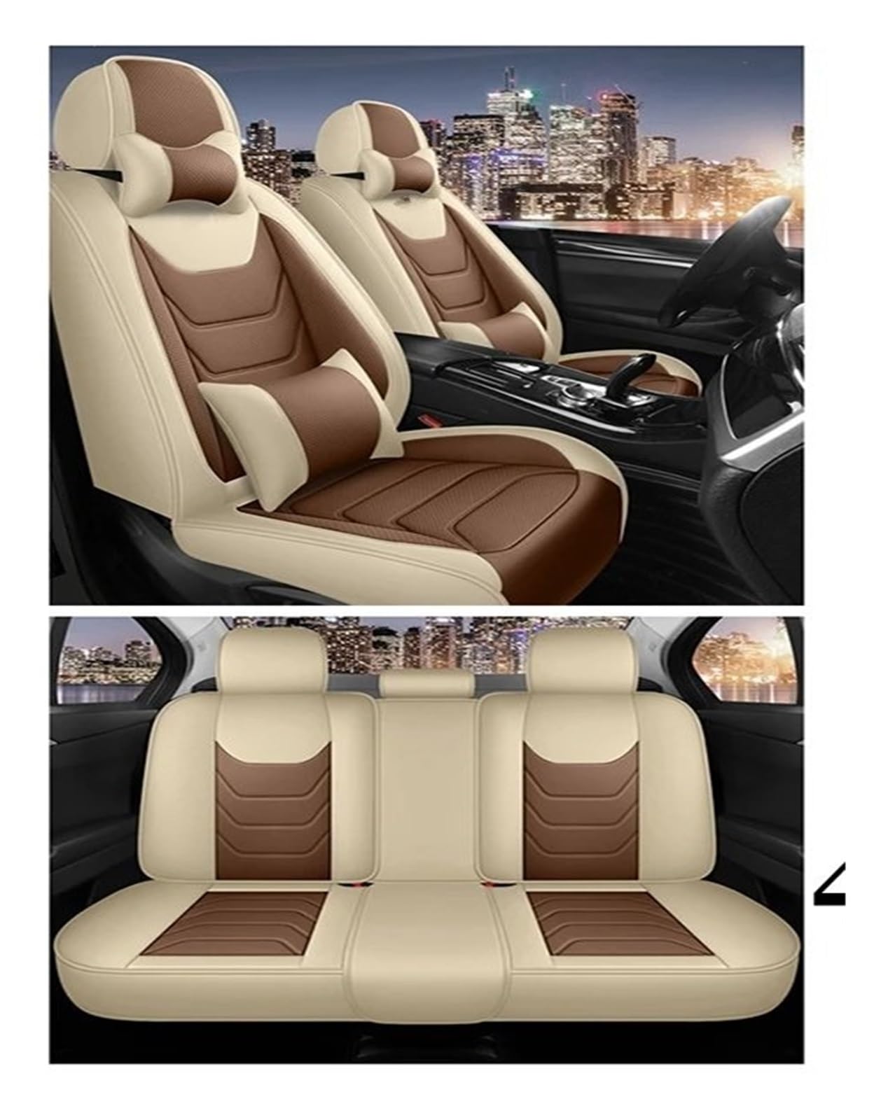 SILHUP Autositzbezug Für Civic Für Fit Für CRV Für XRV Für Accord Für Odyssey Für Jazz Für City Alle Modelle Universal Sitzbezug Autositzbezüge(Beige Brown Pillow) von SILHUP