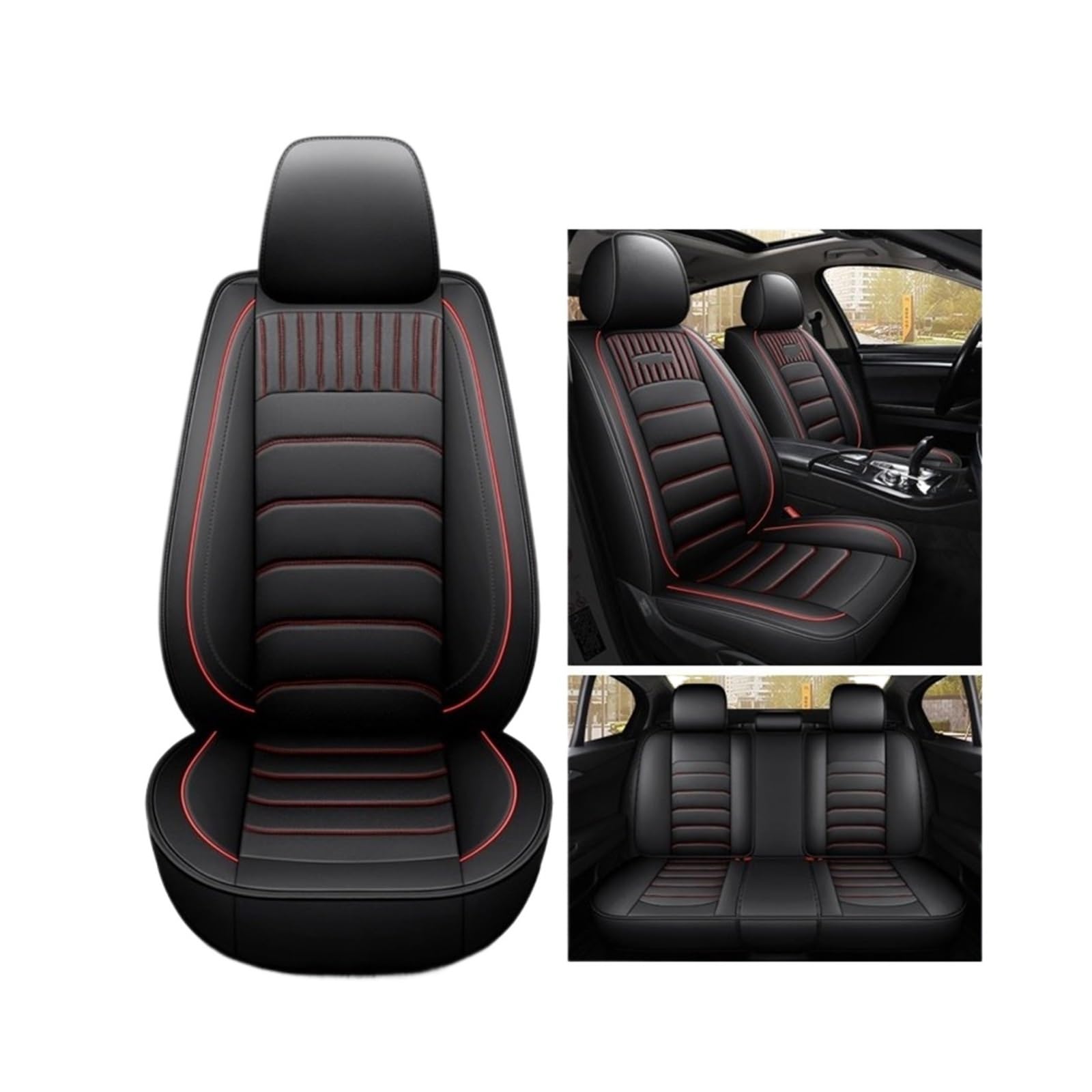 SILHUP Autositzbezug Für Dodge Für Journey Für Charger Für Challenger Für Dart Für Caliber Für Durango Für Avenger Auto Sitzbezüge Autositzbezüge(Black red 5seats) von SILHUP