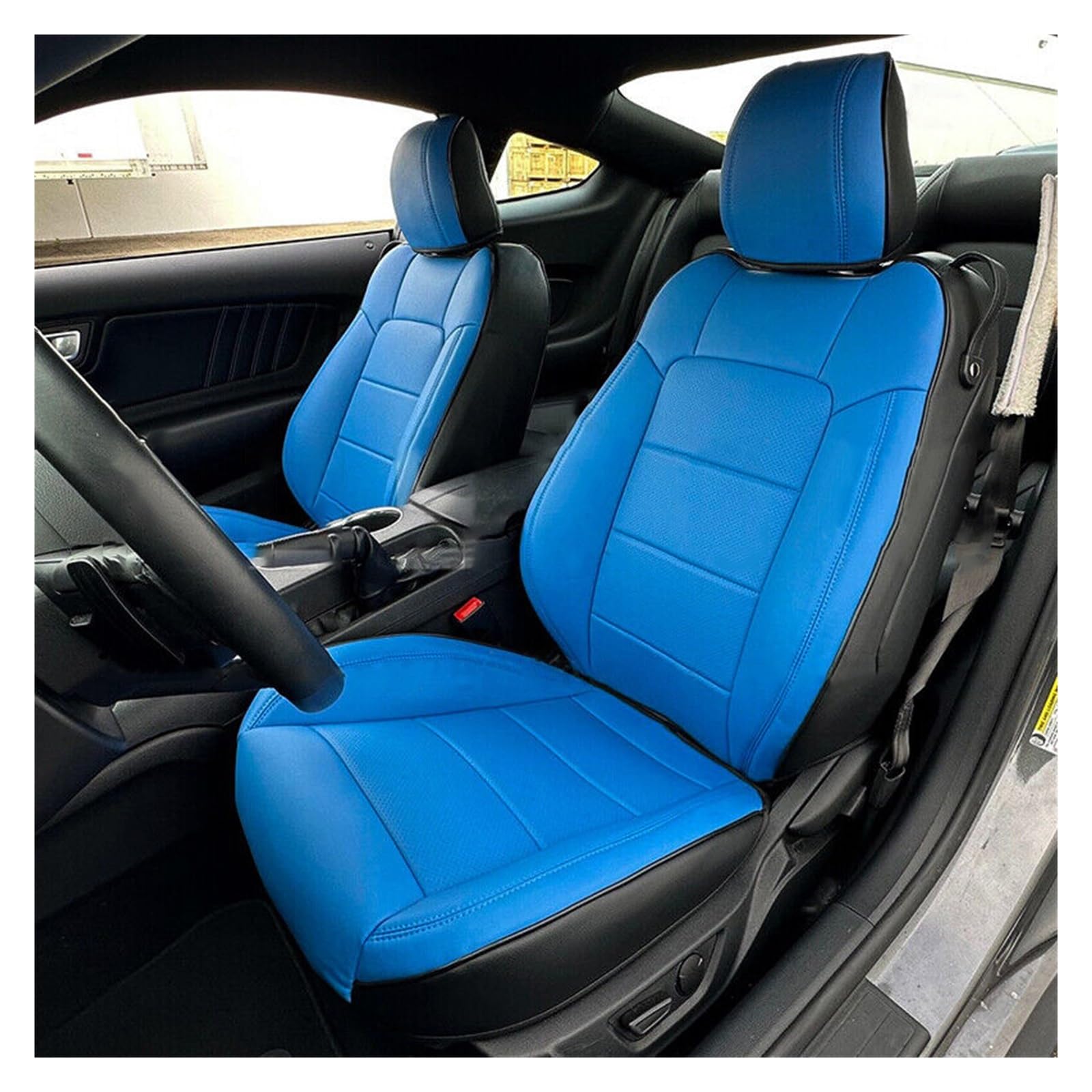 SILHUP Autositzbezug Für Ford Für Mustang GT Für Mustang Cabrio Autositzbezüge Komplettset Material Autositzbezüge(Blue Black c,2015-2024 Coupe) von SILHUP