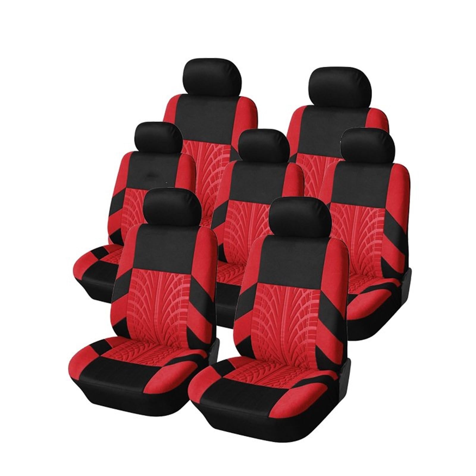 SILHUP Autositzbezug Reifen Präge Druck Auto Sitzbezüge Universal Für 7 Sitze Auto Sitz Für Auto/LKW/Van Auto Innen Zubehör Autositzbezüge(7pcs-red) von SILHUP