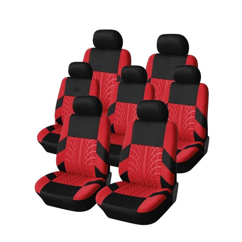 SILHUP Autositzbezug Reifen Präge Druck Auto Sitzbezüge Universal Für 7 Sitze Auto Sitz Für Auto/LKW/Van Auto Innen Zubehör Autositzbezüge(7pcs-red) von SILHUP