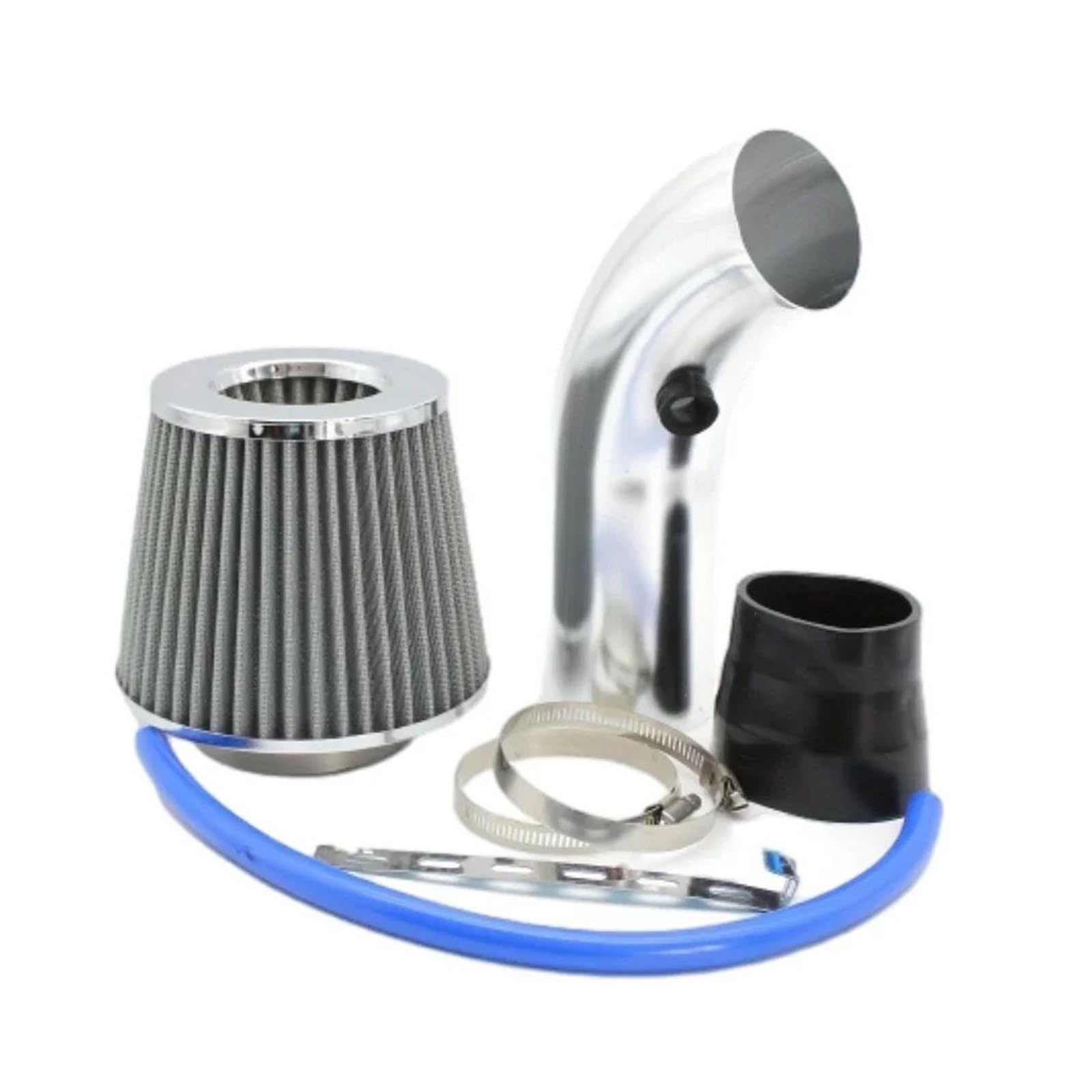 Auto Ansaugrohr 76mm Auto Umgerüstet Luftfilter Ansaugrohr Filter High Flow Hoch Kaltluftfilter Aluminium Rohr Kit Luftansaugschlauch(Silber) von SIMBAE