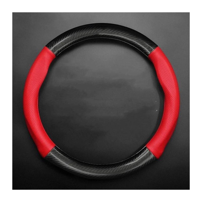 Auto Lenkradabdeckung Auto Lenkrad Abdeckung Anti-Slip Schwarz Leder Carbon Faser Lenkrad Für Für Benz Für ML350 Zubehör Lenkradhülle Lenkradbezug(Round Shape-Red) von SIMBAE