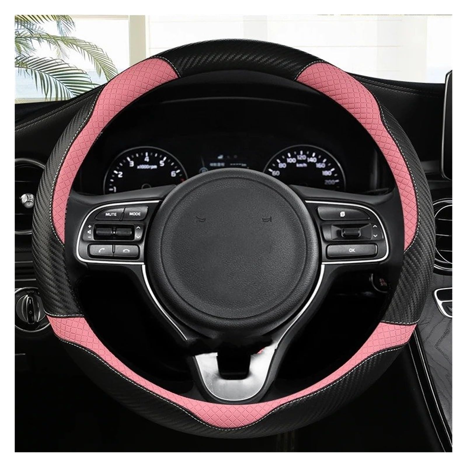 Auto Lenkradabdeckung Auto Lenkrad Abdeckung Für Kia Für Ceed Für Sportage Für Picanto Für Cerato Für Seltos Für Soul Für Rio 3 4 5 Auto Zubehör Lenkradhülle Lenkradbezug(PINK O Shape) von SIMBAE