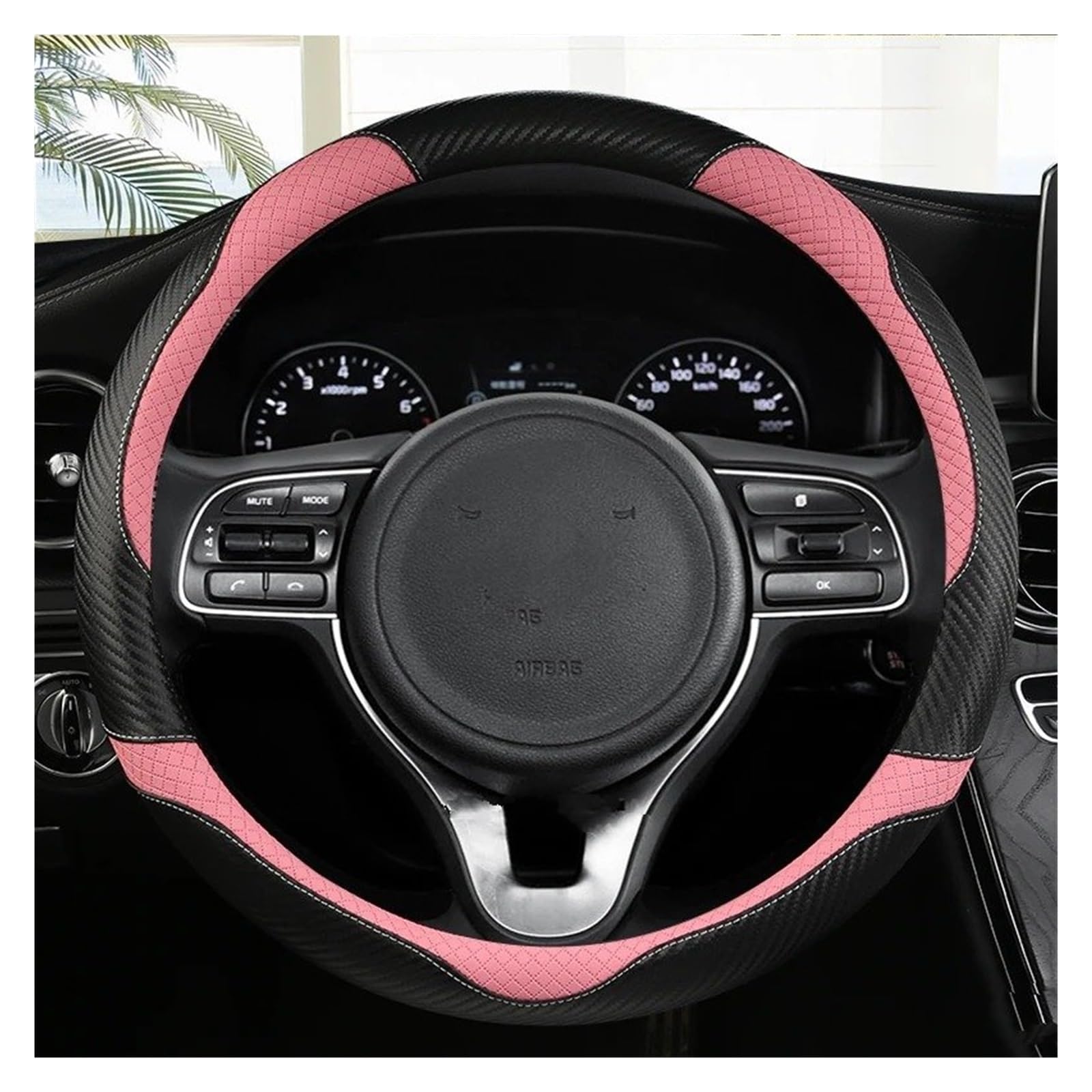 Auto Lenkradabdeckung Auto Lenkrad Abdeckung Für Kia Für Ceed Für Sportage Für Picanto Für Cerato Für Seltos Für Soul Für Rio 3 4 5 Auto Zubehör Lenkradhülle Lenkradbezug(PINK O Shape) von SIMBAE