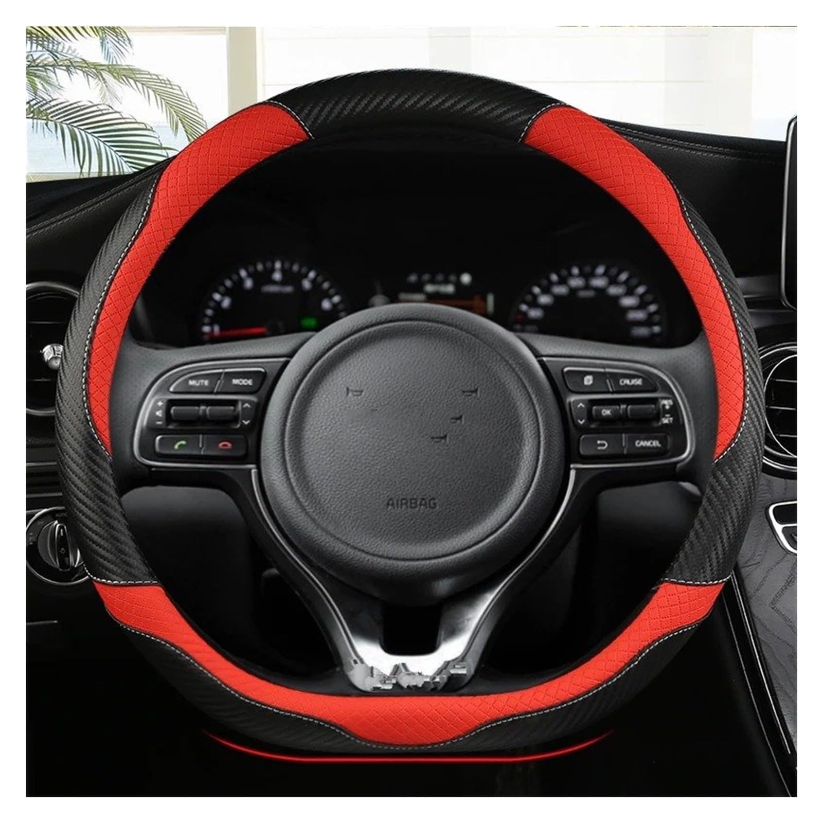 Auto Lenkradabdeckung Auto Lenkrad Abdeckung Für Kia Für Ceed Für Sportage Für Picanto Für Cerato Für Seltos Für Soul Für Rio 3 4 5 Auto Zubehör Lenkradhülle Lenkradbezug(RED D Shape) von SIMBAE