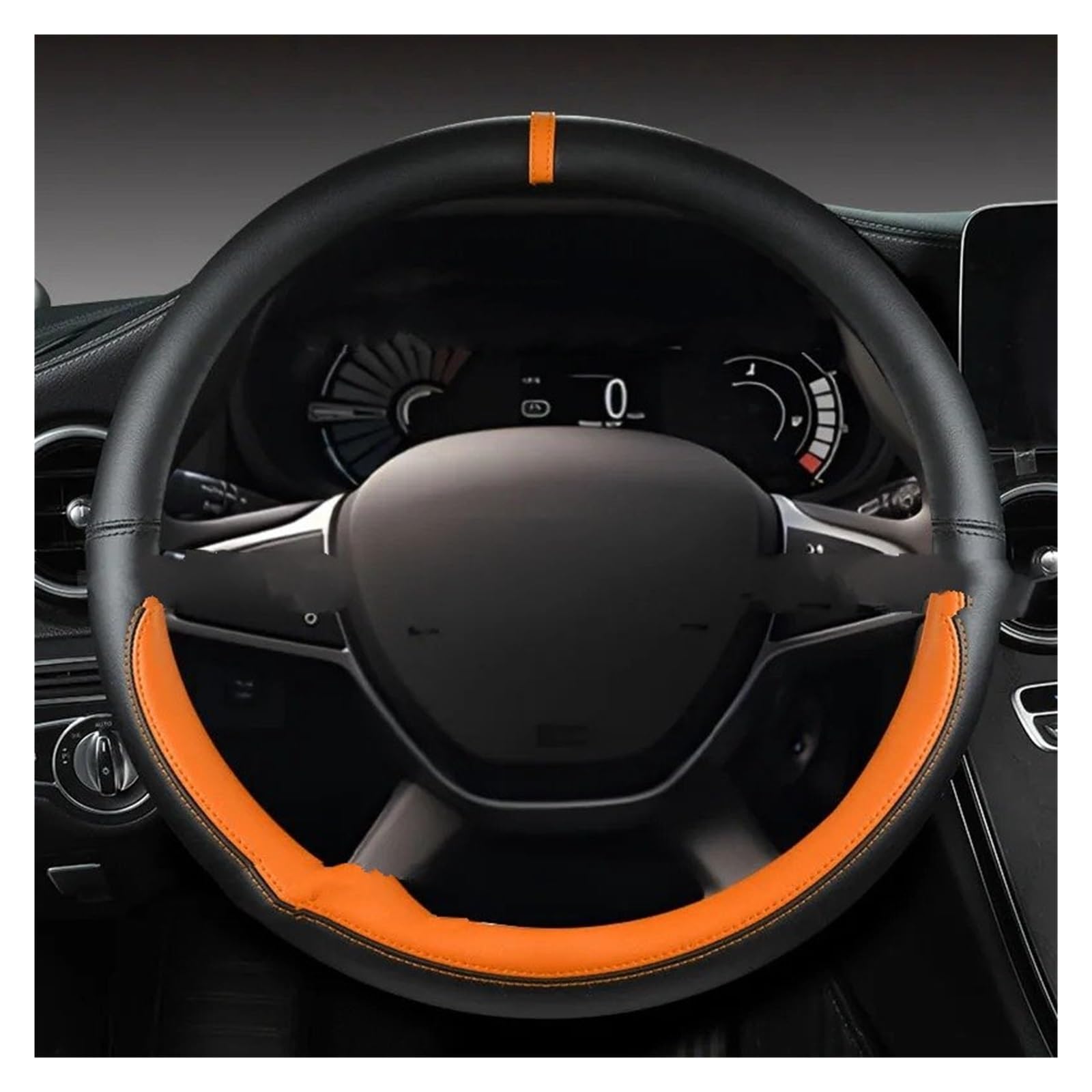 Auto Lenkradabdeckung Auto Lenkrad Schutz Abdeckung PU Leder Auto Lenkrad Abdeckung Für Sandero Auto Zubehör Lenkradhülle Lenkradbezug(Orange) von SIMBAE