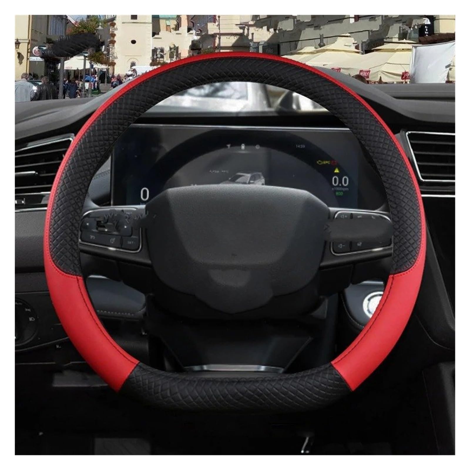 Auto Lenkradabdeckung Für Chery Für Tiggo 7 Pro Plus Für Tiggo 8 Plus Für Tiggo Für 5X Pro Auto Lenkrad Abdeckung PU Leder rutschfeste Auto Zubehör Lenkradhülle Lenkradbezug(D Shape Red) von SIMBAE