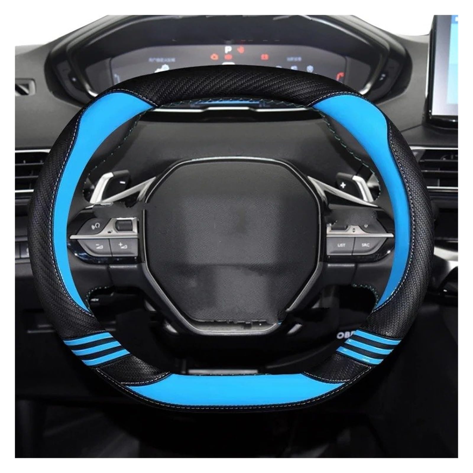 Auto Lenkradabdeckung Für Peugeot 3008 4008 5008 Auto Lenkrad Abdeckung Nette Carbon Fiber PU Leder Auto Zubehör Innen Coche Lenkradhülle Lenkradbezug(Blau) von SIMBAE