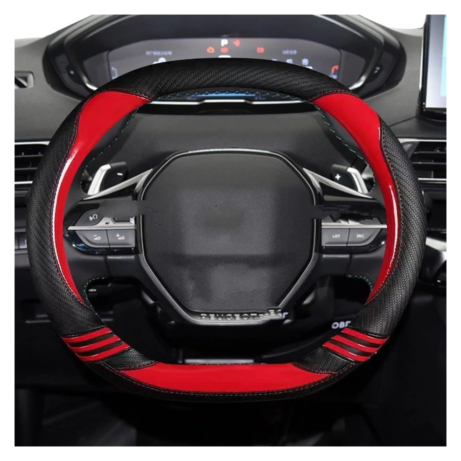 Auto Lenkradabdeckung Für Peugeot 3008 4008 5008 Auto Lenkrad Abdeckung Nette Carbon Fiber PU Leder Auto Zubehör Innen Coche Lenkradhülle Lenkradbezug(Rot) von SIMBAE