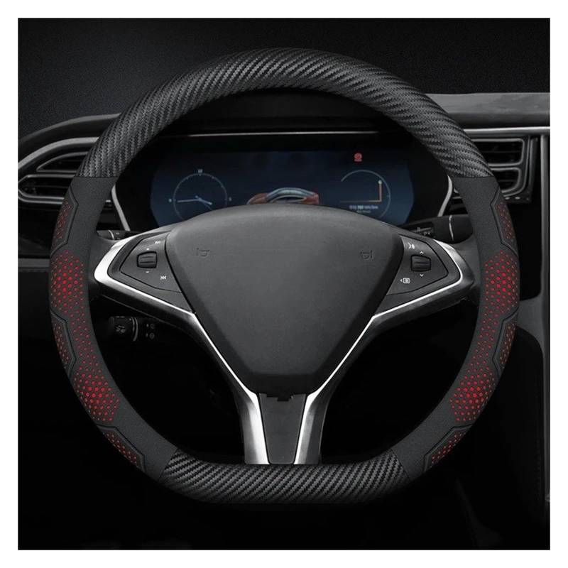 Auto Lenkradabdeckung Für Tesla Für Modell 3 Für Modell Für Y Für Modell Für S Für Modell Für X Wildleder Leder Auto Lenkrad Abdeckung Auto Zubehör Lenkradhülle Lenkradbezug(D Carbon Red) von SIMBAE