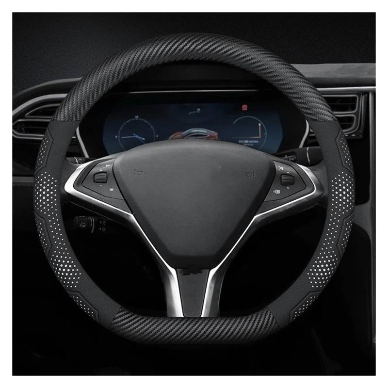 Auto Lenkradabdeckung Für Tesla Für Modell 3 Für Modell Für Y Für Modell Für S Für Modell Für X Wildleder Leder Auto Lenkrad Abdeckung Auto Zubehör Lenkradhülle Lenkradbezug(D Carbon White) von SIMBAE