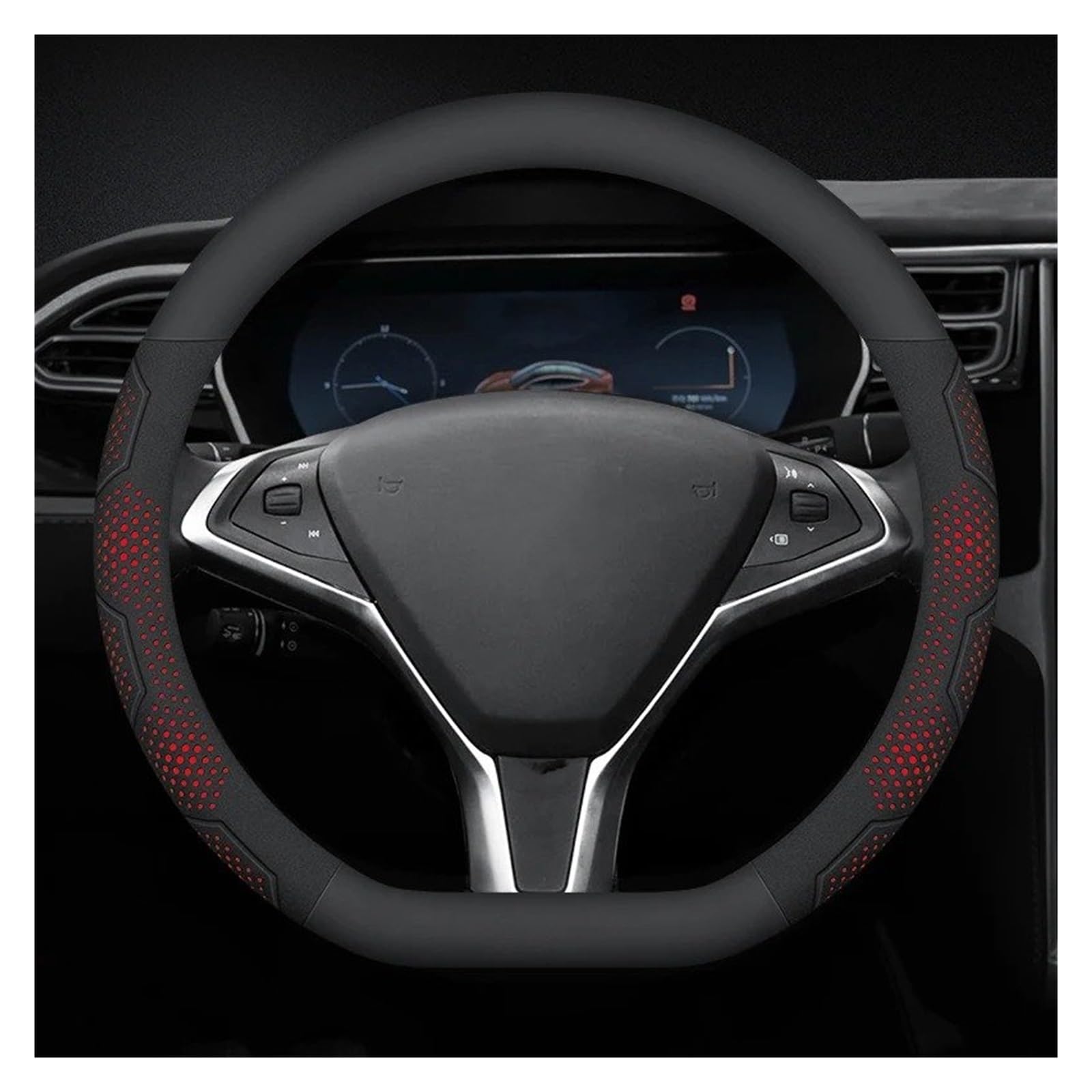 Auto Lenkradabdeckung Für Tesla Für Modell 3 Für Modell Für Y Für Modell Für S Für Modell Für X Wildleder Leder Auto Lenkrad Abdeckung Auto Zubehör Lenkradhülle Lenkradbezug(D Leather Red) von SIMBAE