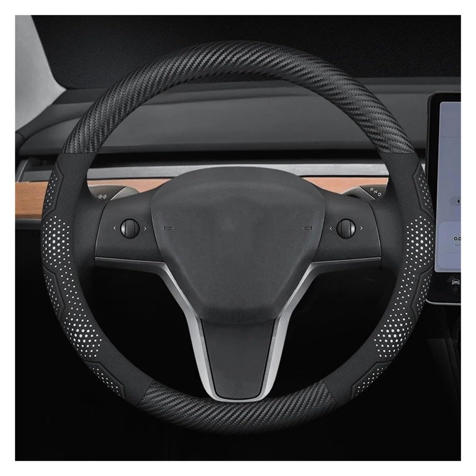 Auto Lenkradabdeckung Für Tesla Für Modell 3 Für Modell Für Y Für Modell Für S Für Modell Für X Wildleder Leder Auto Lenkrad Abdeckung Auto Zubehör Lenkradhülle Lenkradbezug(O Carbon White) von SIMBAE