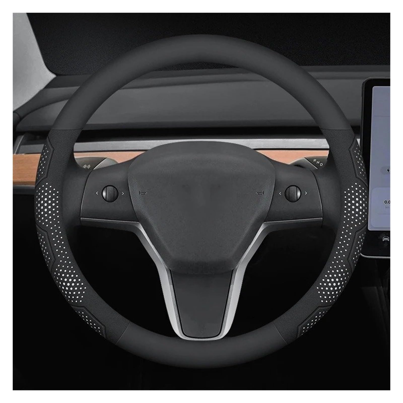 Auto Lenkradabdeckung Für Tesla Für Modell 3 Für Modell Für Y Für Modell Für S Für Modell Für X Wildleder Leder Auto Lenkrad Abdeckung Auto Zubehör Lenkradhülle Lenkradbezug(O Leather White) von SIMBAE