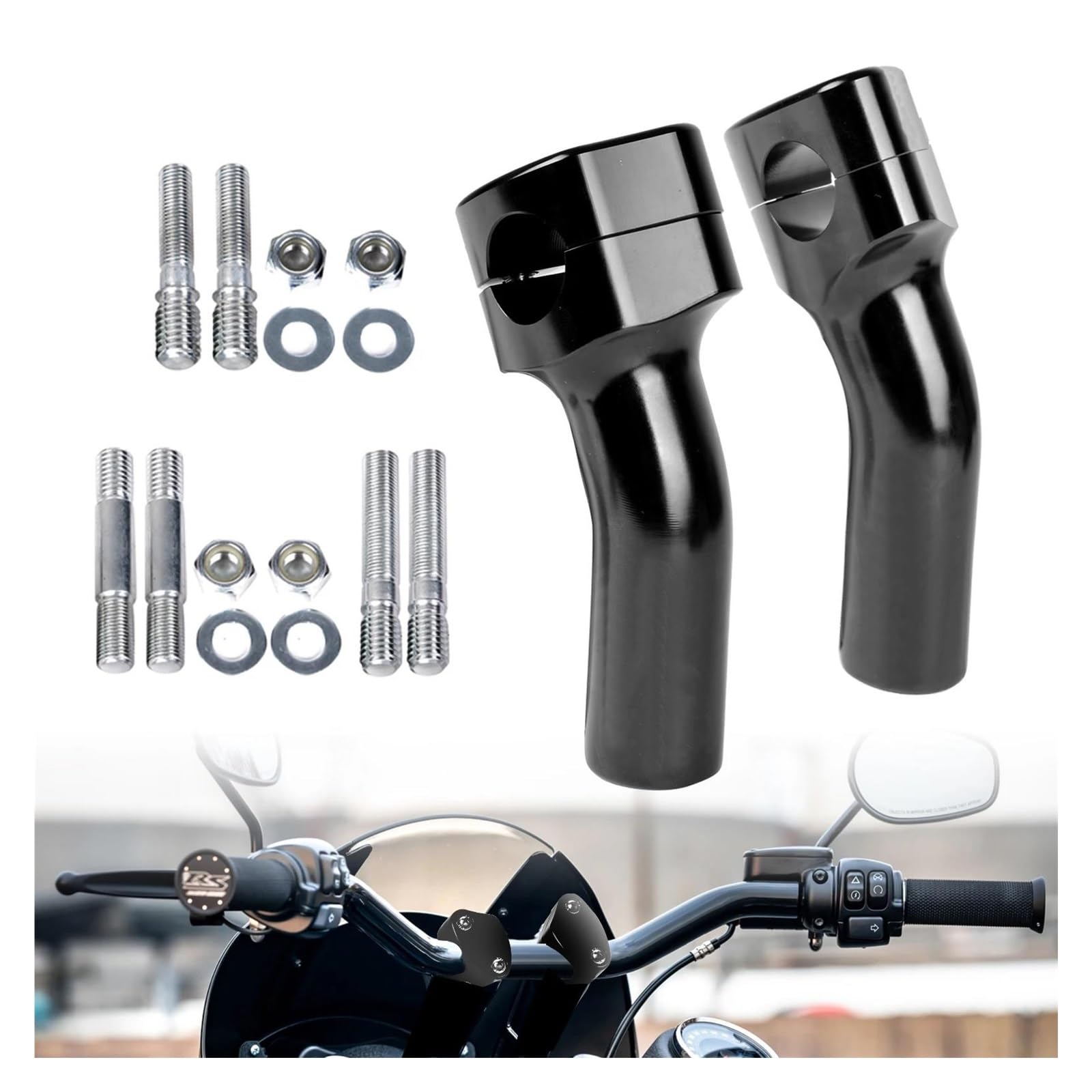 Lenkererhöhung Motorradzubehör Lenker Riser Bar Mount Handle Clamp Universal 24mm CNC Aluminium Für Kawasaki Etc. Motorrad Lenker Riser von SIMBAE