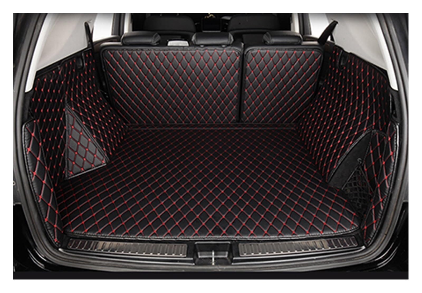 Benutzerdefinierte Leder Auto Stamm Matten Für Mercedes Für Benz Für B Klasse 2009-2021 Hinten Stamm Boden Matte Tablett Teppich Schlamm Kofferraumwanne(Schwarz Rot,B) von SIMICASE