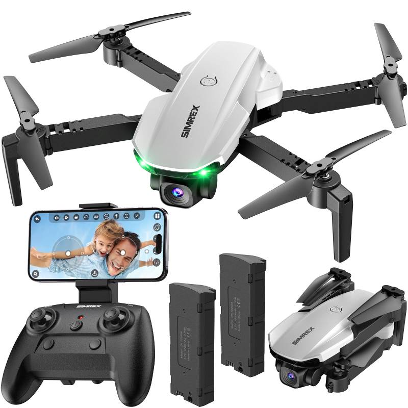 SIMREX X800 Drohne mit 1080 HD Kamera, WiFi FPV Live Video, 6-Achsen RC Quadcopter, Headless-Modus, Optische Flusspositionierung, Ein-Tasten-Start, 2 modulares, mit 360°Flip für Einsteiger, Weiß von SIMREX