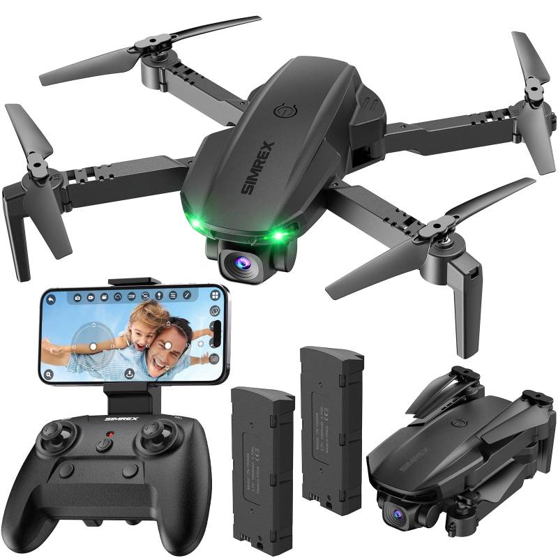 SIMREX X800 Drohne mit 1080 HD Kamera, WiFi FPV Live Video, 6-Achsen RC Quadcopter, Headless-Modus, Optische Flusspositionierung, Ein-Tasten-Start, 2 modulares, mit 360°Flip für Einsteiger von SIMREX