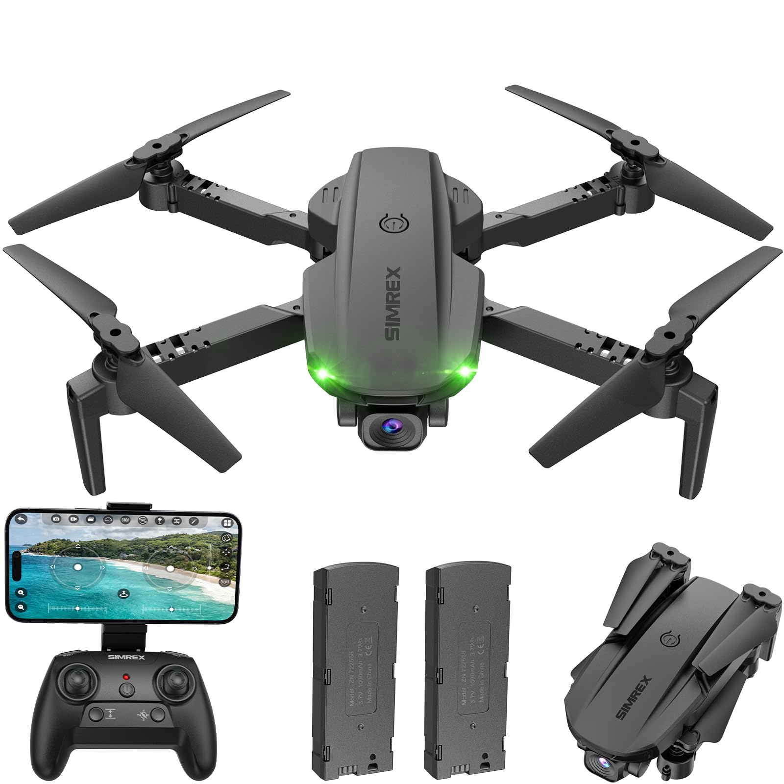 SIMREX X800 Drohne mit 1080 HD Kamera, WiFi FPV Live Video, 6-Achsen RC Quadcopter, Headless-Modus, Optische Flusspositionierung, Ein-Tasten-Start, 2 modulares, mit 360°Flip für Einsteiger von SIMREX