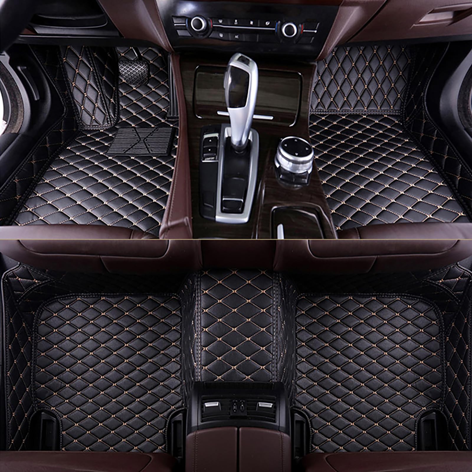 3 Stück Nach Maß Leder Fußmatten Auto für Bentley Mulsanne (5seats) 2010-2015, wasserdichte rutschfeste Auto Bodenmatte Fußmatten Allwetterschutz Auto Fussmatten Zubehör,D Black+Beige von SIOXFN