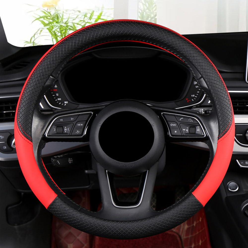 Auto Lenkradbezug für Range Rover Evoque/Range Rover Sport/Range Rover Velar 38cm, Leder Anti-Rutsch Atmungsaktiv Langlebig Auto Lenkradschoner, Innenraum Zubehör,1 red von SIOZWO