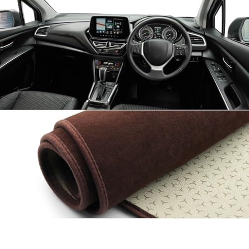 SISIFEIER Auto Armaturenbretter Abdeckung Auto Dashboard Abdeckung Sonnenschutz Vermeiden Licht Matte Non-Slip Instrument Panel Teppich Für Suzu&ki Für S-Kreuz Für MK3 2022 2023 2024(B RHD Brown) von SISIFEIER